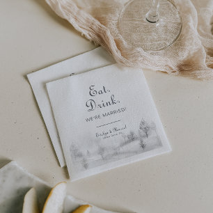 Winter Mountain Eat Drink We're Married Wedding  Napkins