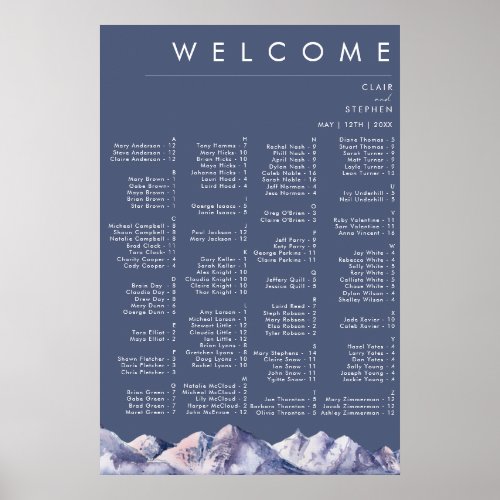 Winter Mountain Evening Alphabetical Seating Chart