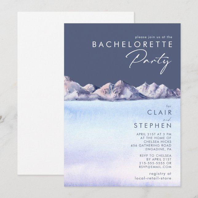 Winter Mountain Evening Bachelorette Party Invitation (Front/Back)