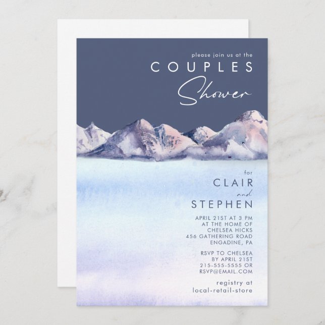 Winter Mountain Evening Couples Shower Invitation (Front/Back)