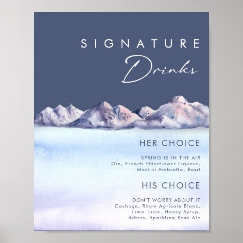 Winter Mountain Evening Signature Drinks Sign