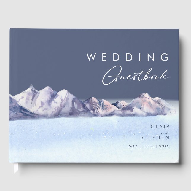 Winter Mountain Evening Wedding Guest Book (Front)
