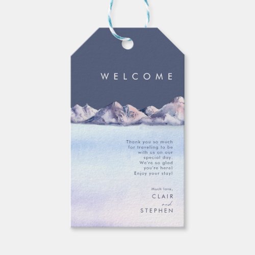 Winter Mountain Evening Wedding Welcome Gift Tags