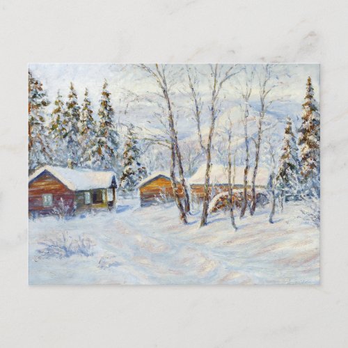 Winter Mountain Farm Christmas Painting Postcard