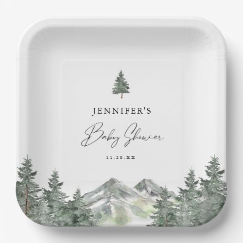 Winter Mountain Forest Baby Shower Paper Plates