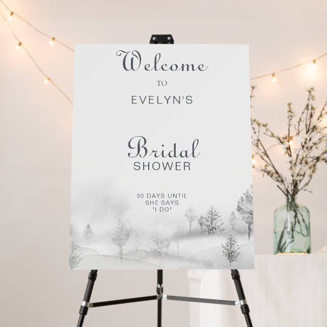 Winter Mountain Forest Bridal Shower Welcome  Foam Board (In Situ (Stand))