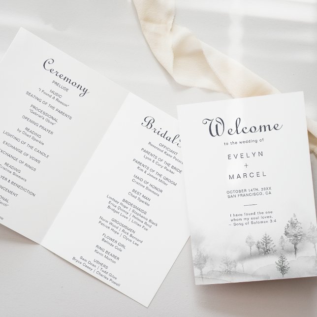 Winter Mountain Forest Folded Wedding  Program (Creator Uploaded)
