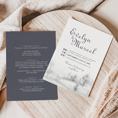 Winter Mountain Forest Front and Back Wedding   Invitation