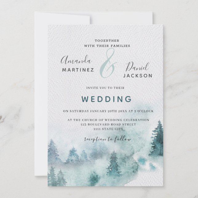 Winter Mountain Forest Rustic Wedding Invitation (Front)