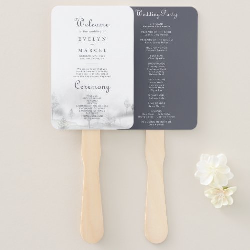 Winter Mountain Forest Wedding Program Hand Fan