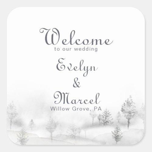 Winter Mountain Forest Wedding Welcome  Square Sticker
