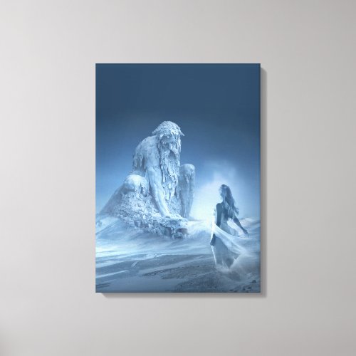 Winter Mountain God with Visitor in Blue Canvas Print