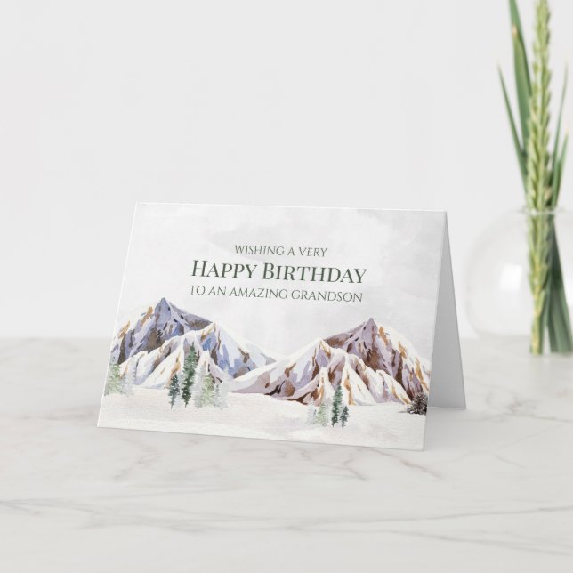 Winter Mountain Happy Birthday Grandson Card (Front)