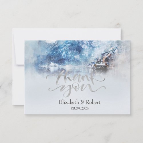 Winter Mountain Lake Flat Thank You Card