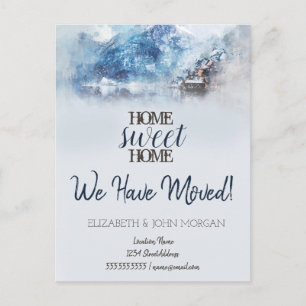 Winter Mountain Lake Home Sweet Home Announcement Postcard