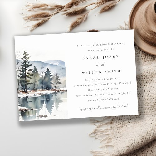 Winter Mountain Lake Landscape Rehearsal Dinner Invitation