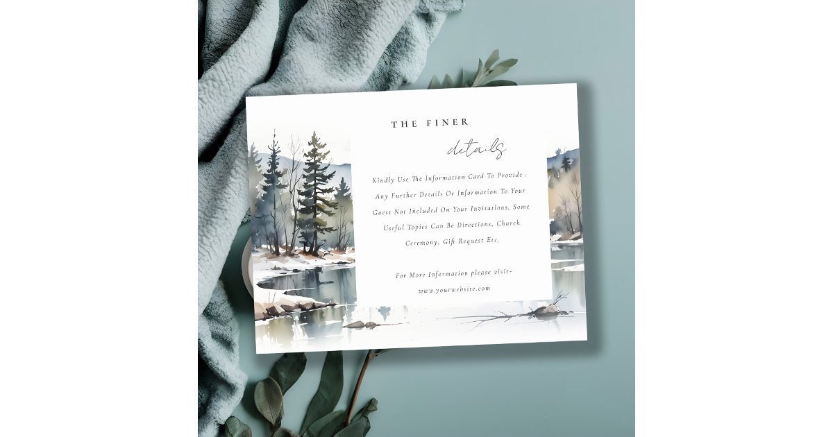 Winter Mountain Lake Landscape Wedding Detail Enclosure Card | Zazzle