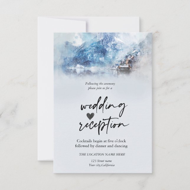 Winter Mountain Lake Reception  Invitation (Front)