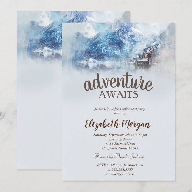 Winter Mountain Lake Retirement Party  Invitation (Front/Back)