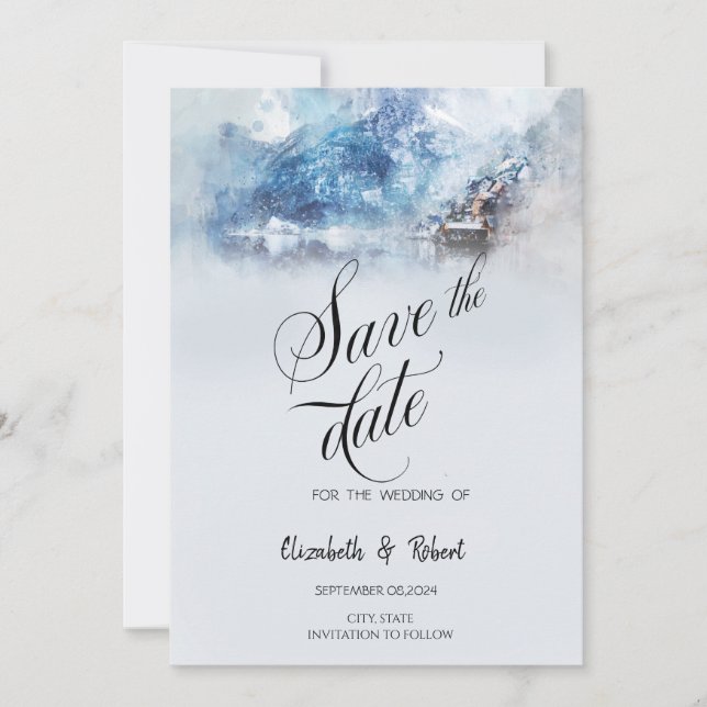 Winter Mountain Lake  Save The Date (Front)