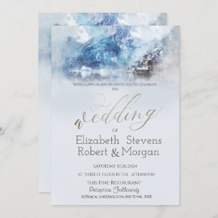 Winter Mountain Lake Snow Wedding Invitation