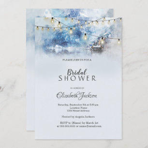 Winter Mountain Lake String Lights Invitation