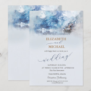 Winter Mountain Lake Wedding Invitation