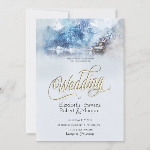 Winter Mountain Lake  Wedding Invitation