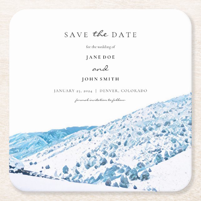 Winter Mountain Paper Coaster Save the Date (Front)
