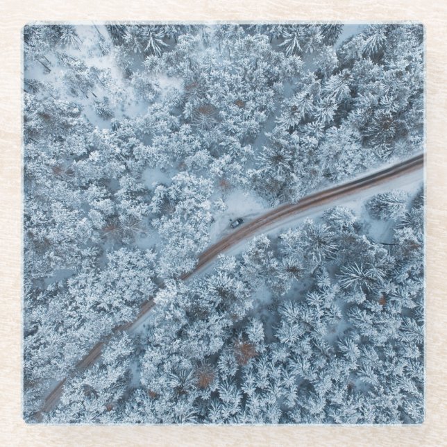 winter mountain pass glass coaster (Front)