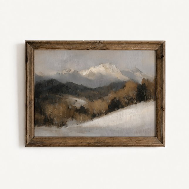 Winter Mountain Peaks Landscape Poster (Winter Mountain Peaks Wall Art Poster - close-up view (frame/decor not included))