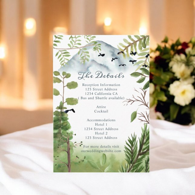 Winter mountain pines watercolor wedding details enclosure card (Winter mountain pines watercolor wedding details enclosure card)