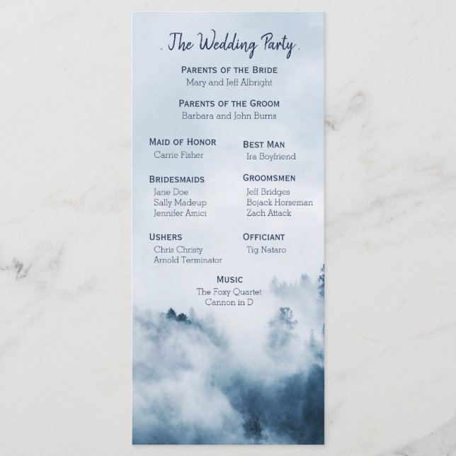 Winter Mountain Pines Wedding Program (Front)