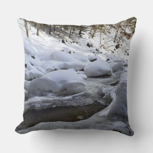 Winter Mountain River – Wild Nature Romania Throw Pillow