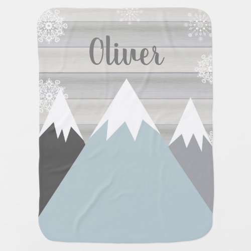 Winter Mountain Rustic Blanket with Name Snow