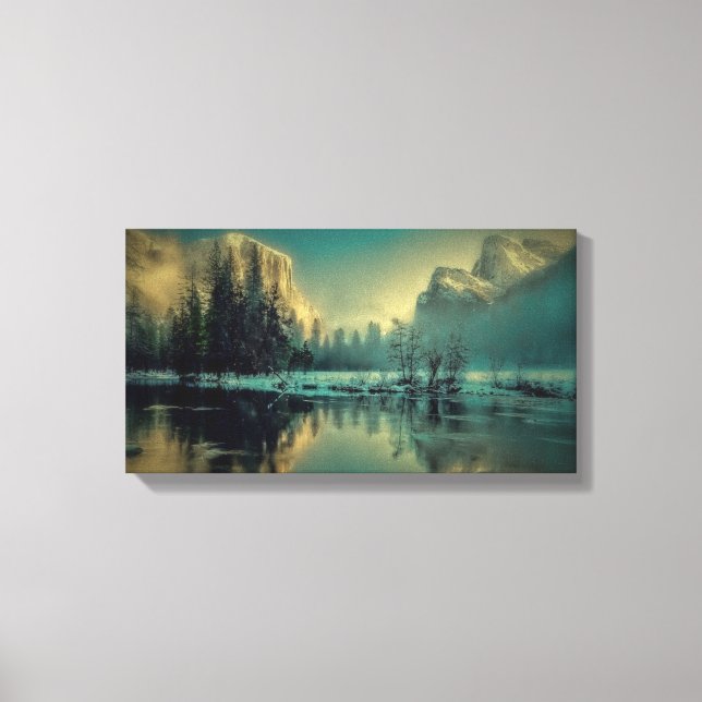 Winter Mountain Scene by the Lake Canvas Print (Front)