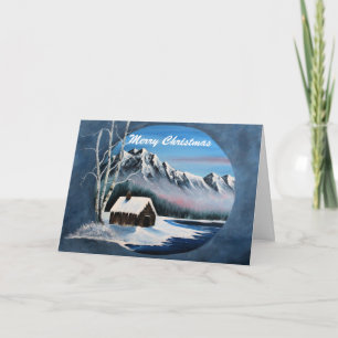 Winter mountain scene, holiday card