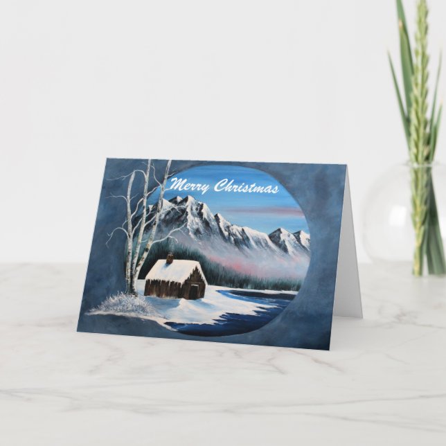 Winter mountain scene, holiday card (Front)