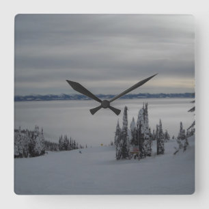Winter Mountain Scene Square Wall Clock
