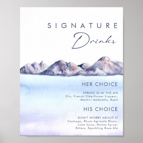 Winter Mountain Signature Drinks Sign