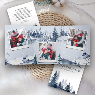 Winter Mountain Snowy Village Photo Christmas Tri-Fold Holiday Card