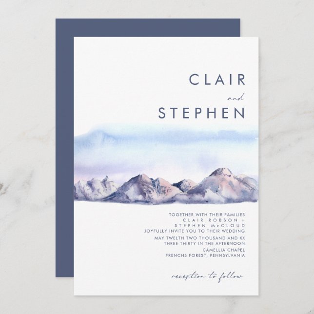 Winter Mountain Sunset All In One Wedding Invitation (Front/Back)