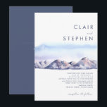 Winter Mountain Sunset All In One Wedding Invitation<br><div class="desc">This Winter Mountain Sunset wedding invitation is just what you've been looking for to complete your simple rustic moody wedding. Designed with pink and blue pastel watercolor that blends beautifully into navy and blush highlights that perfectly captures an evening sky in nature. It is sure to bring your colorful minimalist...</div>