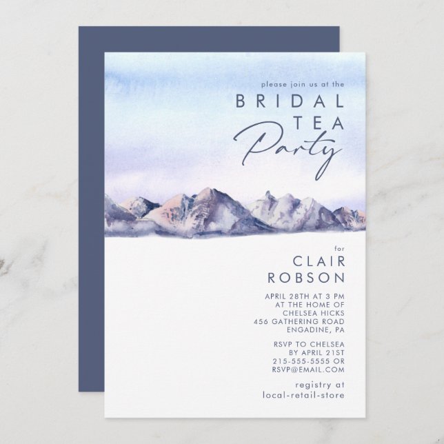 Winter Mountain Sunset Bridal Tea Party Invitation (Front/Back)