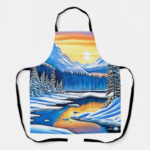 Winter Mountain Sunset Glow Apron