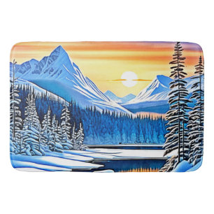 Winter Mountain Sunset Glow Bath Mat
