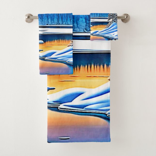 Winter Mountain Sunset Glow Bath Towel Set (Insitu)