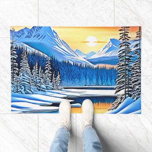 Winter Mountain Sunset Glow Doormat