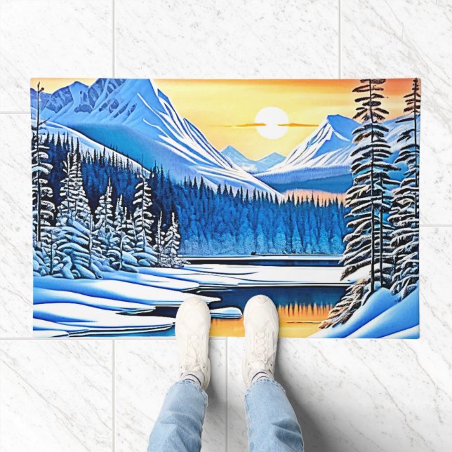 Winter Mountain Sunset Glow Doormat (Indoor)