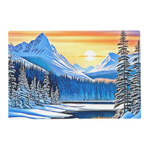 Winter Mountain Sunset Glow Placemat